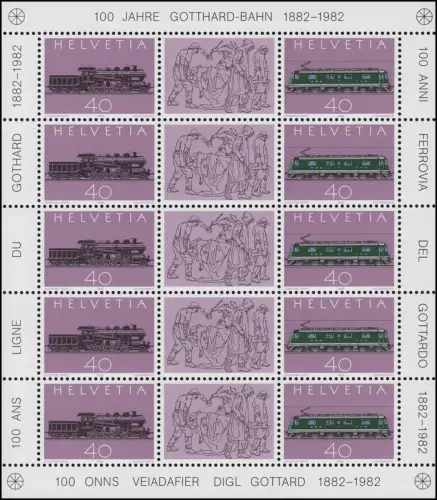 1214-1215 Gotthard-Bahn Dampflok und E-Lok 1982, Kleinbogen **