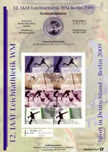 2727-2730 IAAF Leichtathletik-WM in Berlin: Münzbuchstabe A - Numisblatt 1/2009