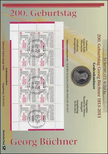 3031 Schriftsteller und Revolutionär Georg Büchner - Numisblatt 4/2013