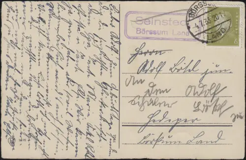 Landpost Seinstedt / Börssum Land, EF auf AK BÖRSSUM LAND 4.7.33