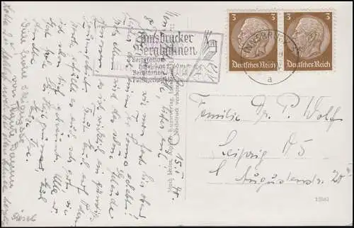 Landpost Kühtai par l'intermédiaire d'Innsbruck 2, MeF AK INNSBRUCK 2 - 15.2.40 vers Leipzig