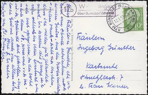 Landpost 17b Wellendingen au sujet de Bonndorf (Waldgewald) EF AK BONNDORF 12.1.59