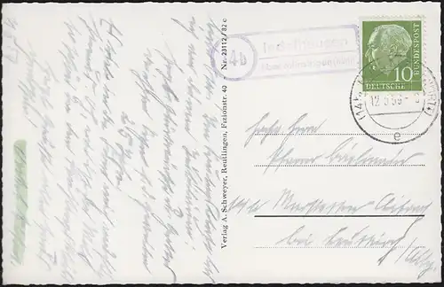 Landpost 14b Indelhausen sur Münsingen, EF AK Schützburg MÜNSINGEN 12.5.59