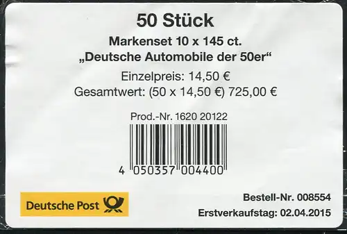 FB 47 Automobiles BMW et Mercedes-Benz, BANDREOLE sans code DHL, Type I