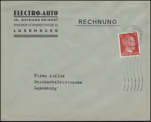 Luxembourg Hitler-EF 8 Pf. Lettre de localisation Electro-Auto LUXEMBOURG 17.9.42