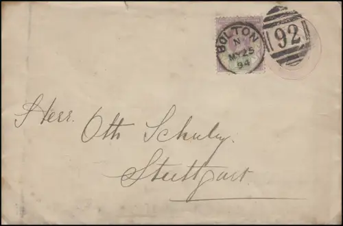 États-Unis couverture avec la fonction supplémentaire BOLTON 25.5.94 DUP 92 vers STUTTGART 27.5.