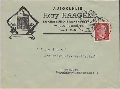 Luxemburg Hitler-EF 8 Pf. Autokühler Haagen  Orts-Bf LUXEMBURG 2.6.42
