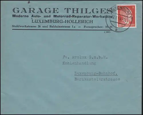 Luxemburg Hitler-EF 8 Pf Auto- und Motorrad-Reparatur Ortsbf LUXEMBURG 22.6.44