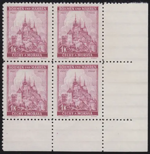 Bohême et Moravie 28 Prague 1 K. Eckrand-Quatre block en bas à droite **