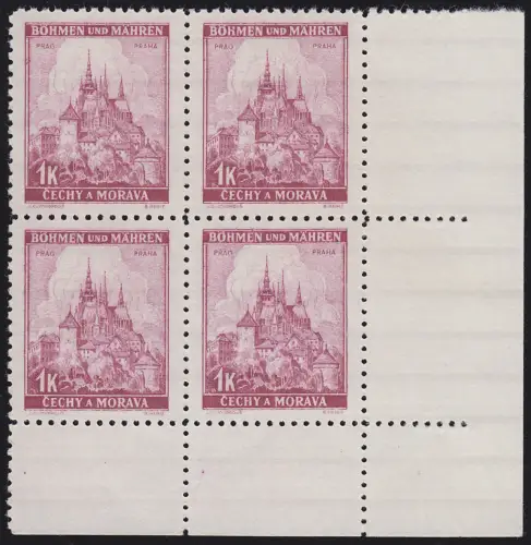 Bohême et Moravie 28 Prague 1 K. Eckrand-Quatre block en bas à droite **