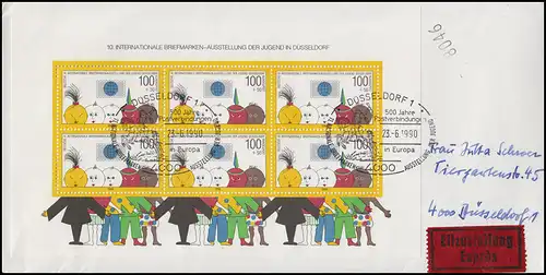 Block 21 Ausstellung Düsseldorf EF Orts-Eil-Bf SSt DÜSSELDORF Postreiter 23.6.90