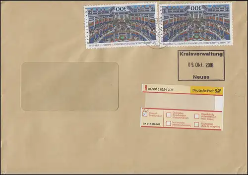 1983 Markgräfliches Opernhaus Bayreuth 2x 300 Pf. MeF R-Brief DORMAGEN 8.10.01