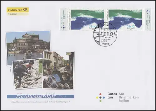 3022 Aide aux inondations 2013 - Lettre de premier jour avec le Plus