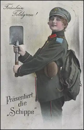 Carte de vue Humor Miltaria Fräulein Feldgruu! Fieldpost censure GELDER 18.11.15