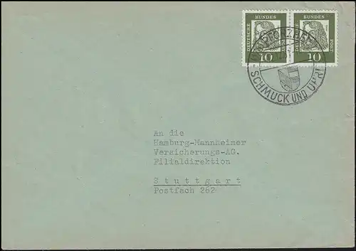 350x Dürer 10 Pf. Paar MeF Brief SSt PFORZHEIM SCHMUCK und UHREN 12.12.1961