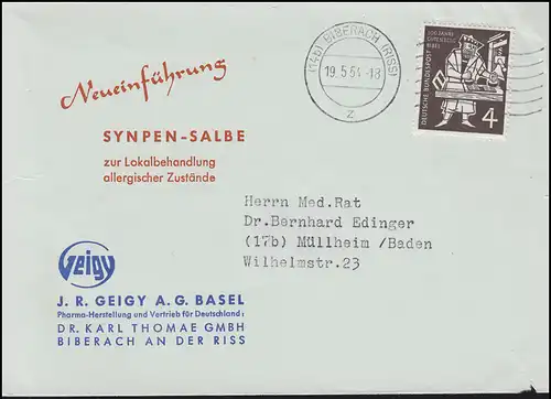 198 Bible de Gutenberg EF Chose imprimable Synpen-Salbe BIBERACH 19.5.54 vers Müllheim