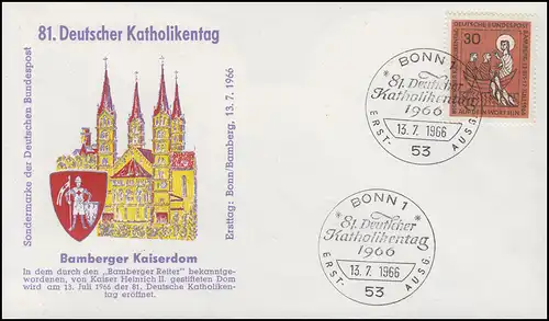 515IV Katholikentag mit PLF IV: abgeschrägtes T, Schmuck-FDC ESSt Bonn 13.7.1966