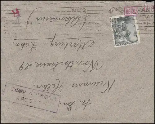 Zensurpost Spanien 847 EF auf Brief ins Deutsche Reich um 1940 nach Marburg/Lahn