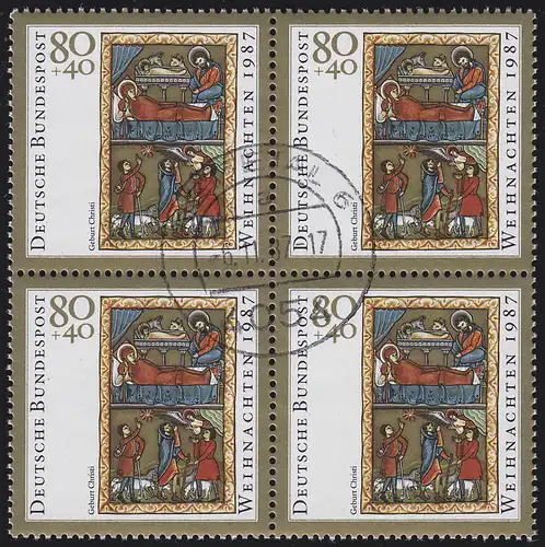 1346 Noël 1987 - Quadruple avec le cachet du premier jour NETTETAL 6.1.87