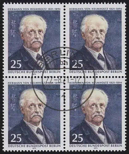 401 Hermann von Helmholtz - Viererblock mit Ersttagsstempel BERLIN 27.8.71