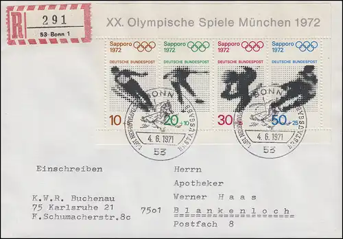 Bloc 6 Olympiade Sapporo 1971 en tant qu'EF sur R-FDC ESSt Bonn Slalomlegang 4.6.1971