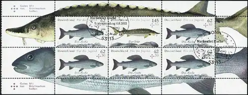 HBl. 49 Fische als Zusammendruck UNGEFALTET gemischt ** / EV-O Bonn 6.8.15