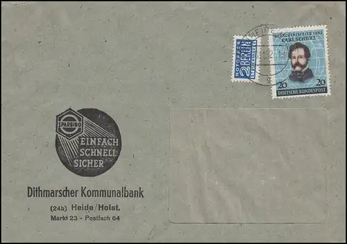 155 Carl Schurz EF Fenster-Brief Dithmarscher Kommunalbank HEIDE/HOLST. 20.11.52