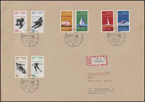680-683 Sapporo et 719-722 Munich sur la lettre R MÜNCHEN cérémonie d'ouverture 26.6.72
