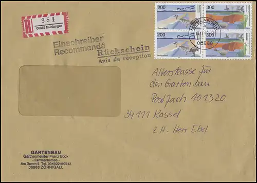 1872+1873 Boddenlandschaft-ZD 2x 200+300 Pf R-Bf + Rückschein MÜHLANGER 13.11.96
