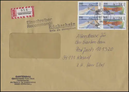 1872+1873 Boddenlandschaft-ZD 2x 200+300 Pf R-Bf + Rückschein MÜHLANGER 13.11.96