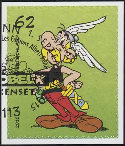 3178 Asterix 62 Cent selbstklebend auf neutraler Folie, gestempelt O
