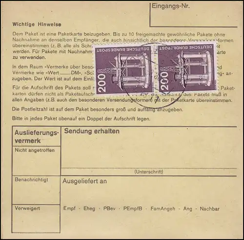 994 IuT 3x 200 Pf MeF Paketkarte OERLINGHAUSEN 14.8.80 nach Aschersleben / DDR