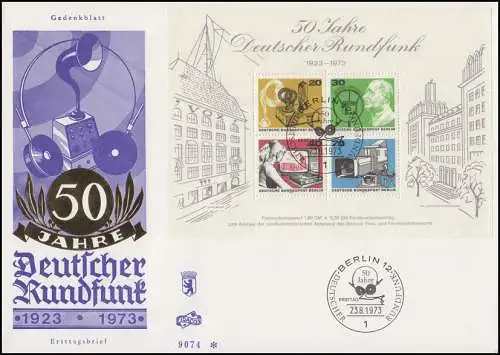 Block 4 Deutscher Rundfunk 1973 - auf FIDACOS-Schmuck-FDC ESSt BERLIN 23.8.1973