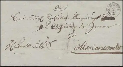 Preußen Vorphilatelie Briefhülle Einkreisstempel SCHWETZ 2.10. nach Marienwerder
