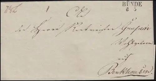 Prusse Vorchilatelie Coque de lettres bi-bi-zeiler BÜNDE 6.5. vers Benkhausen