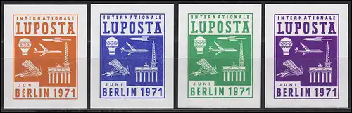 Vignetten-Satz LUPOST BERLIN 1971: orange, blau, grün, lila (4 Stück) 