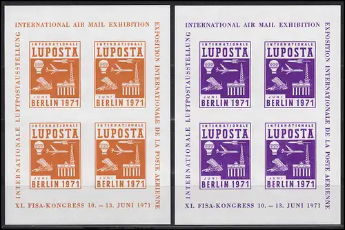 Vignetten-Kleinbogen-Satz LUPOSTA BERLIN 1971 orange, blau, grün, lila (4 Stück)