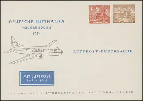 Privatpostkarte PP 9/3 Deutsche Lufthansa Bauten 8+4 Pf. 1954, postfrisch