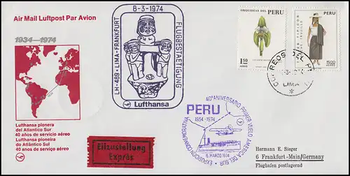 Flugpost Lufthansa 40 Jahre Peru-Deutschland LH 489 LIMA 6.3.1974 nach Frankfurt