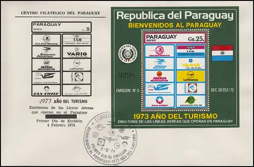 Paraguay Touristikblock Fluggesellschaften Year of tourism Air labels FDC 4.2.74