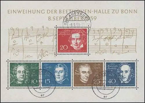 Block 2 Beethovenhalle Compositeurs - avec le temple de la journée de premier jour 8.9.1959