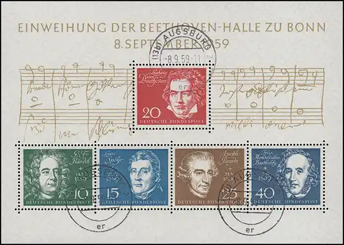 Block 2 Beethovenhalle Komponisten  - mit Ersttags-TAGES-Stempel 8.9.1959