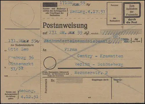 43+47+49 Berliner Bauten 4+10+20 Pf MiF Nachnahmekarte BERLIN-HALENSEE 27..3.52