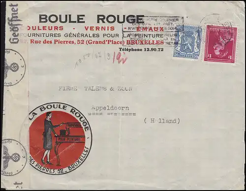 Post de censure Belgique 422 armoiries + 424 Roi Leopold MiF BRUXELLES 2.5.41