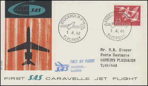 Vol initial SAS Caravelle Jet Flight Stockholm - Hambourg STOCKHOLM FLYGPOST 1.4.60
