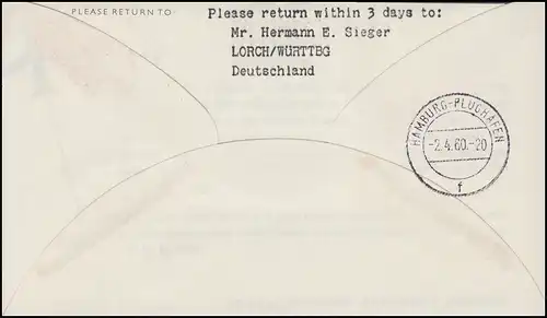 Vol initial SAS Caravelle Jet Flight Stockholm - Hambourg STOCKHOLM FLYGPOST 1.4.60