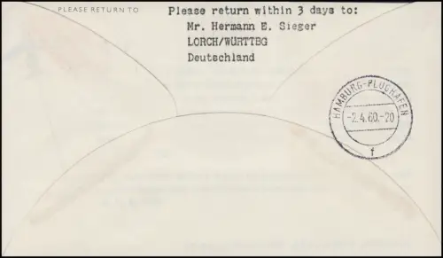 Vol initial SAS Caravelle Jet Flight Stockholm - Hambourg STOCKHOLM FLYGPOST 1.4.60