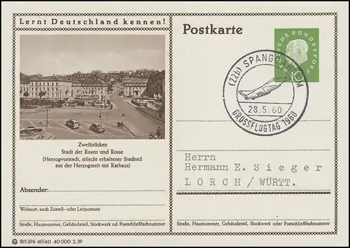P041-69/411 Zweibrücken, Herzogsvorstadt - SSt SPANGDALEM Grand jour de vol 28.5.60