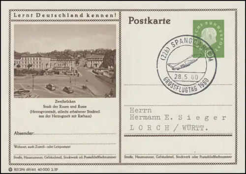P041-69/411 Zweibrücken, Herzogsvorstadt - SSt SPANGDALEM Grossflugtag 28.5.60