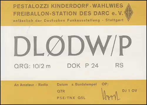 2. Deutscher Kinderdorf Ballonvol D-Ergee, SSt STUTTGART Radioexposition 1965